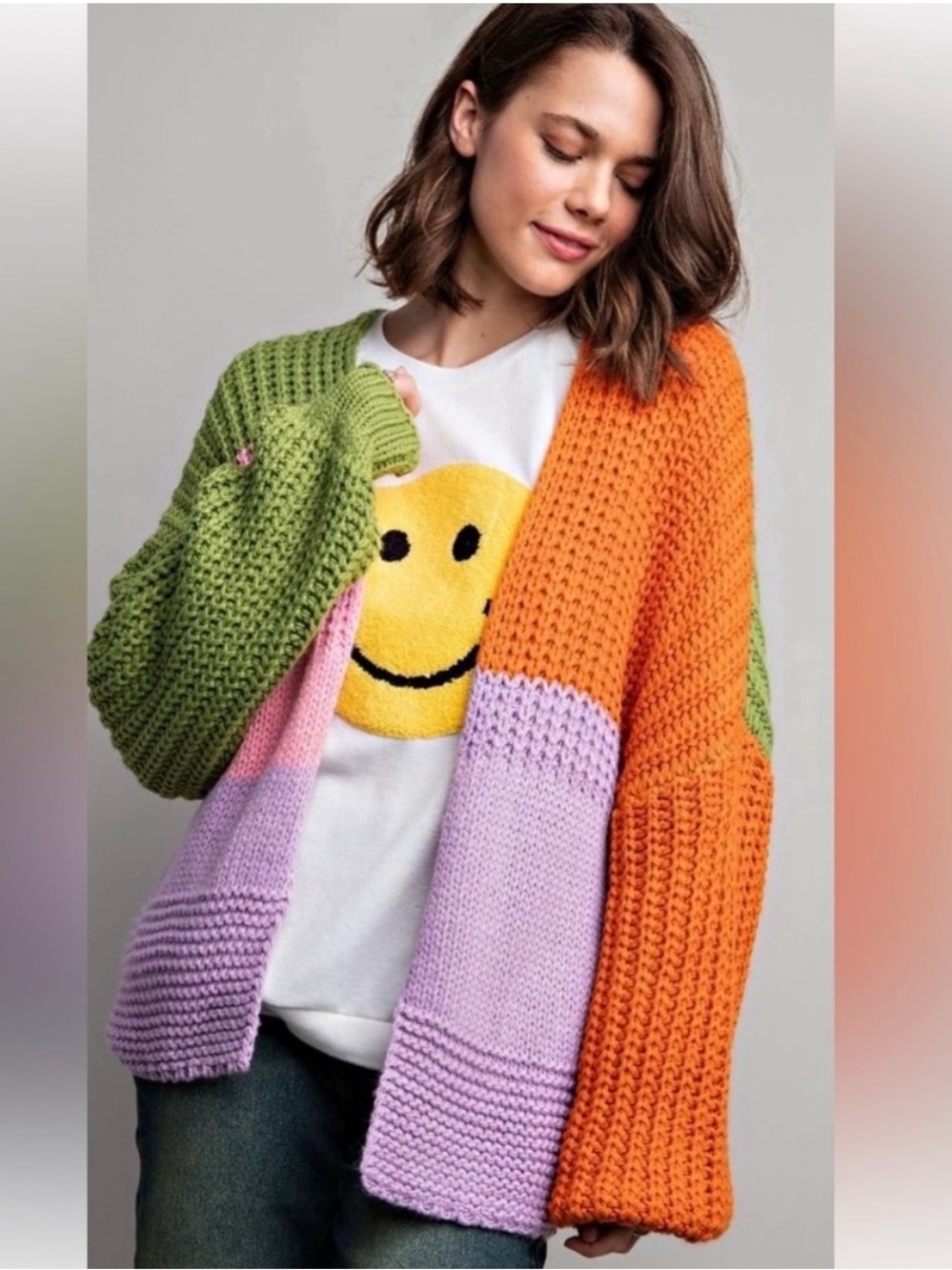 NWT Easel Colorblock Open Front Cardigan